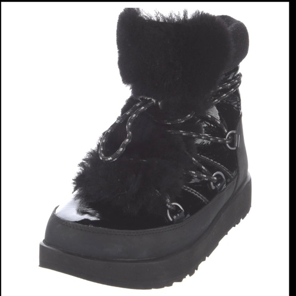 UGG WATERPROOF PATENT LEATHER COMBAT BOOTS, SIZE 6 - Picture 2 of 3